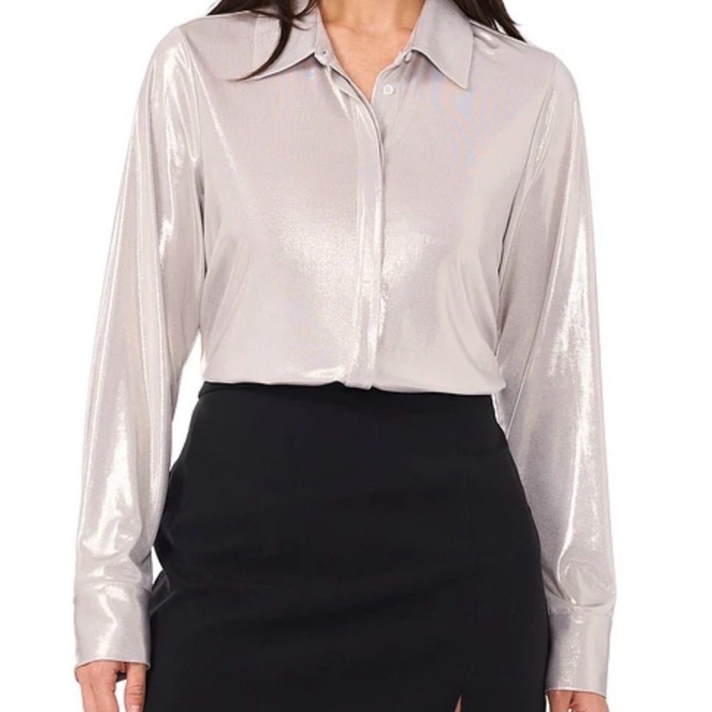 Vince Camuto Shimmering Silver Button Down Shirt